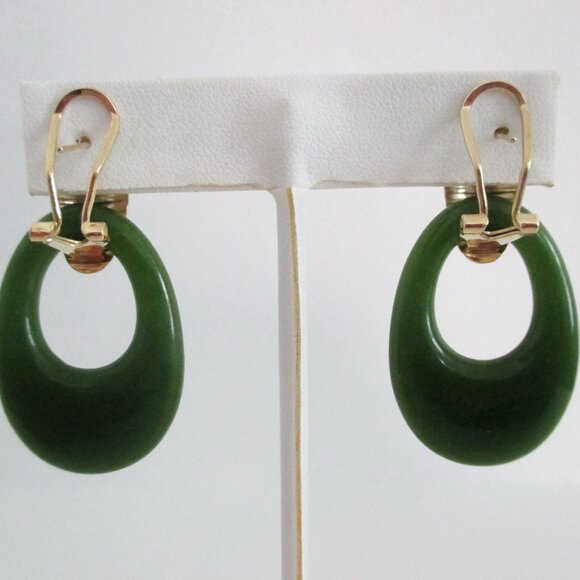 Jade Door Knocker Earrings New Old Stock 1980`s - Picture 4 of 5